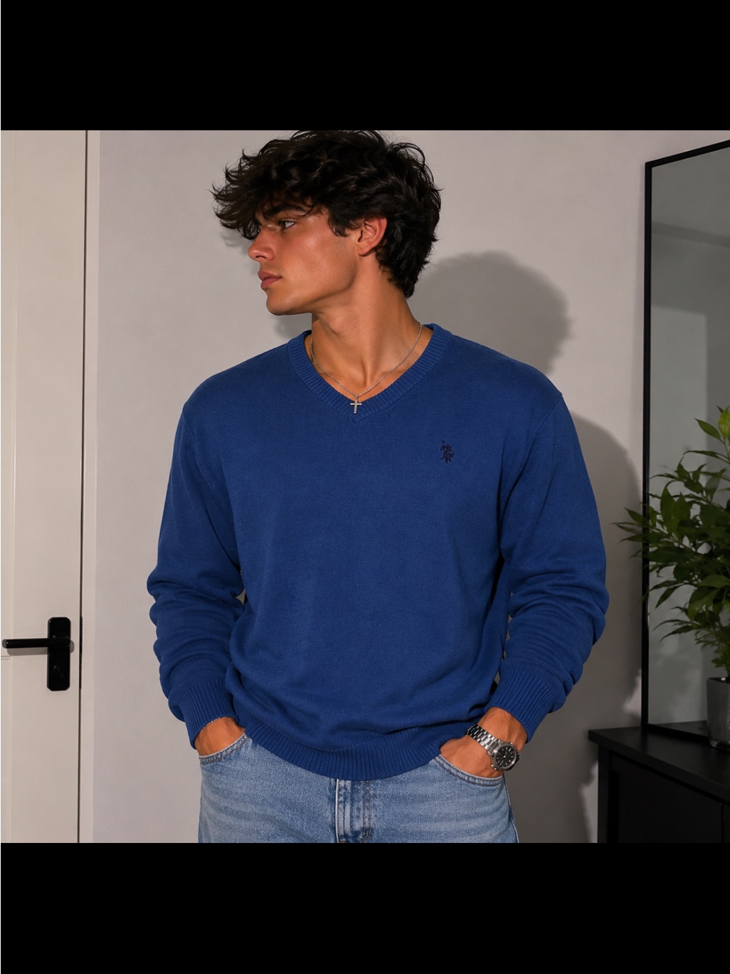 U.S. Polo Assn. Men's V-Neck Sweater In Blue # 93